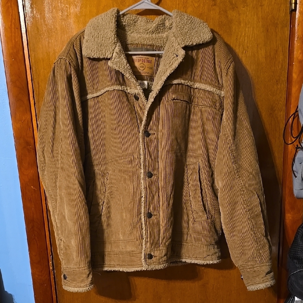 Tan Corduroy Button Down Faux Fur Lined Mens Medium Jacket